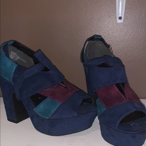 Blue and burgundy shoes